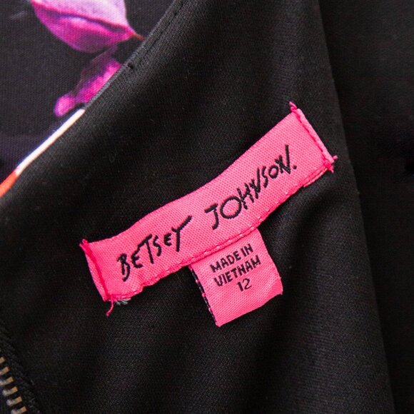 Betsey Johnson Black Floral Print Scuba Sheath Midi Dress, size 12 - Picture 8 of 10